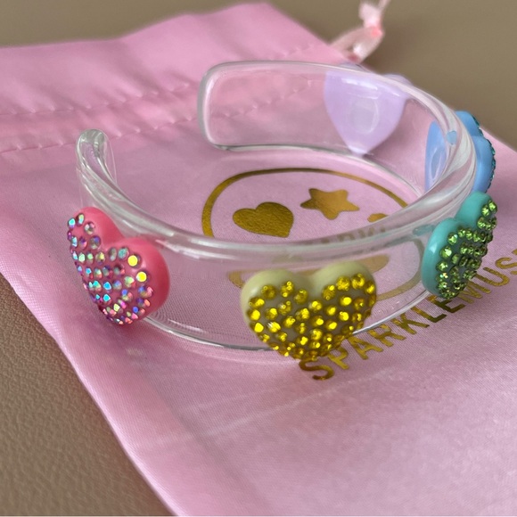 Sparklemuse Clear Cuff Rainbow Pave Crystal Heart Size Small - Picture 3 of 3